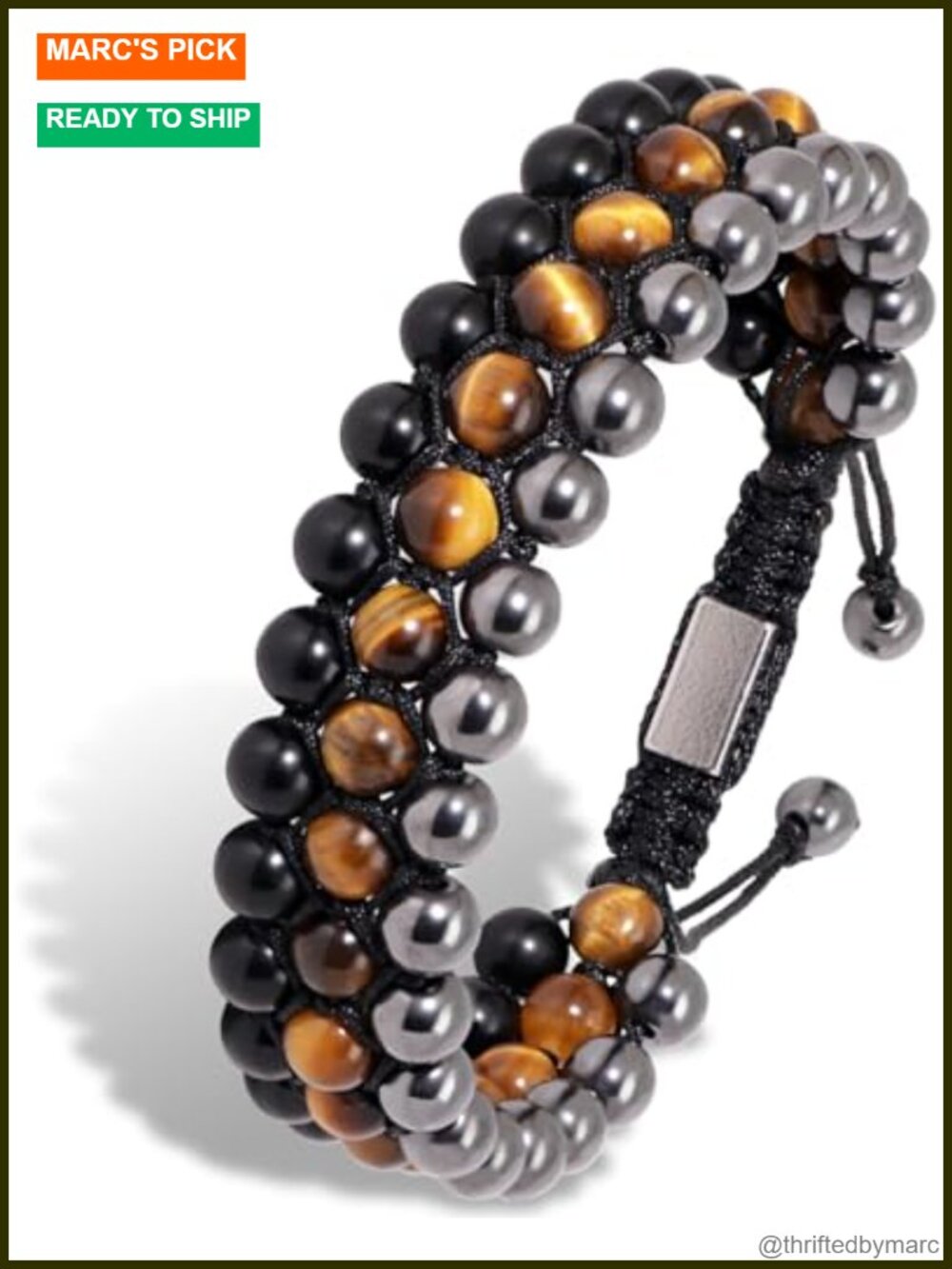 Triple Protection Bracelet Men - Hand-Braided Hematite Tiger Eye Obsidian
